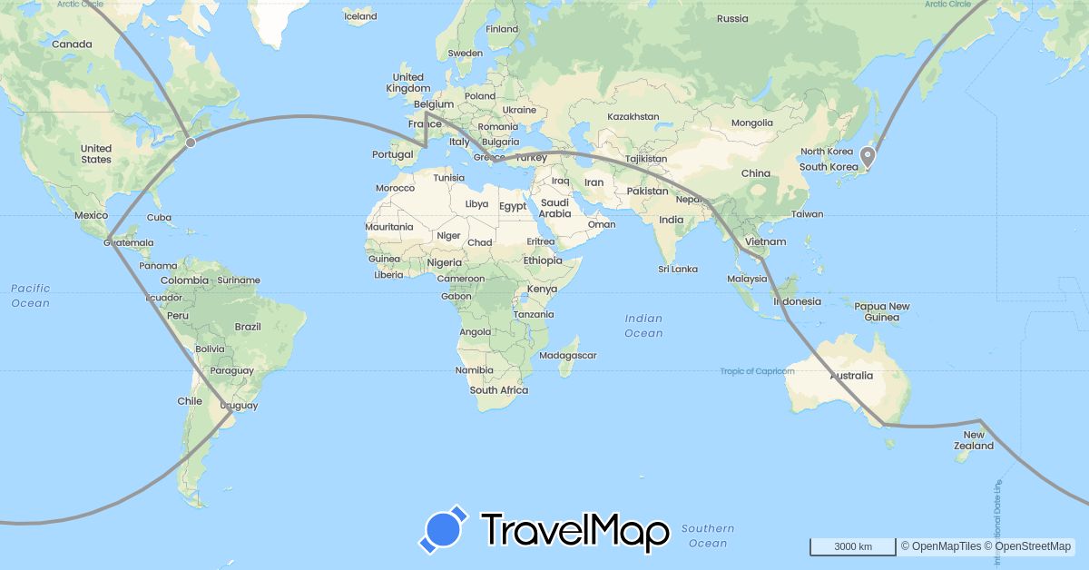 TravelMap itinerary: driving, plane in Armenia, Argentina, Australia, Bhutan, Spain, France, Greece, Indonesia, Italy, Japan, Mexico, New Zealand, Thailand, United States, Vietnam (Asia, Europe, North America, Oceania, South America)